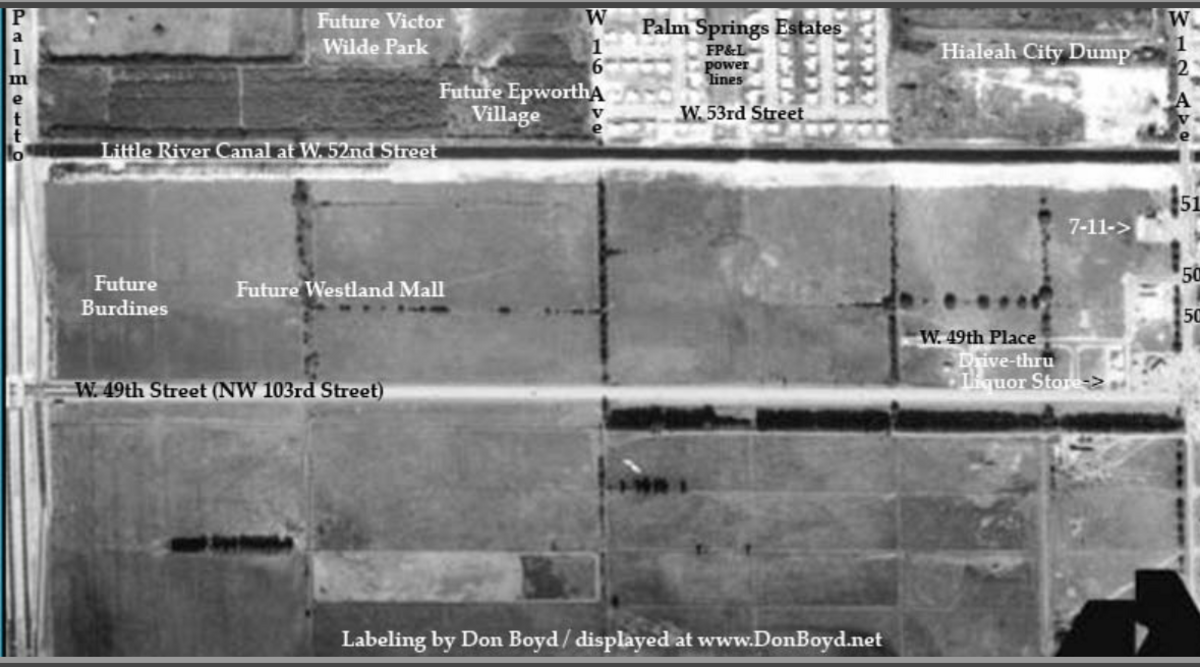 Aerial view of W. 49th Street from Palmetto to W 12th Avenue, Hialeah, 1963
